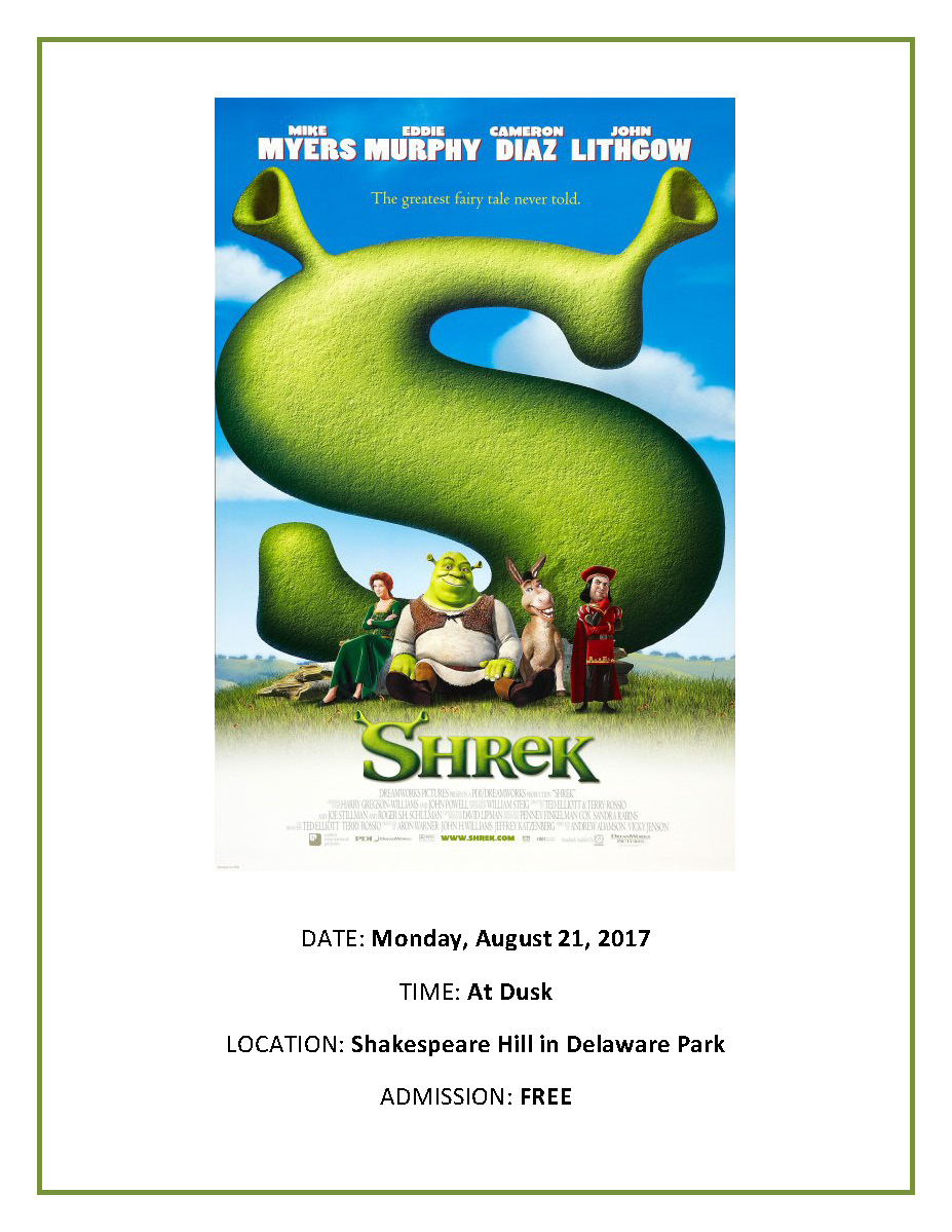 August 21, 2017: Shrek screens at dusk, Shakespeare in Delaware Park